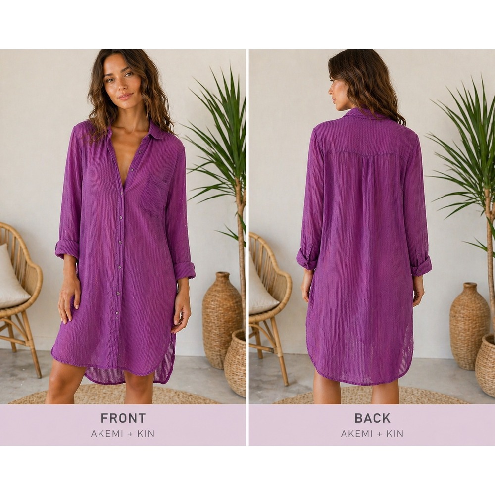 Anthropologie Akemi+Kin Purple Sheer Textured Burnout Button Front Duster Large